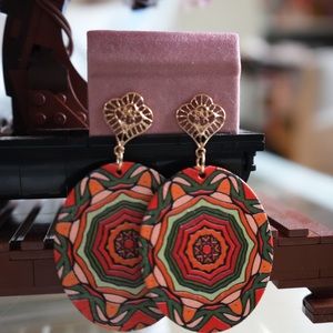 BOGO Printed Colorful Wood Earrings with gold, decorative posts 🌈